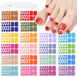 JERCLITY 440 Pieces 20 Sheets Vibrant Solid Color Toenail Wraps Toe Nail Polish Strips Self-Adhesive Full Nail Stickers Colorful Nail Art Decals Strips with Nail File for Women Girls Kids Nail Art