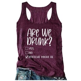 Womens Drinking Casual Racerback Tank Tops Am I Drunk Funny Bachelorette Letter Graphic Sleeveless T Shirt Vest Tee… (Purple,M)