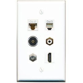 RiteAV CAT6 Coax HDMI Phone RCA-White TOSLINK Flat/Solid Wall Plate [White]
