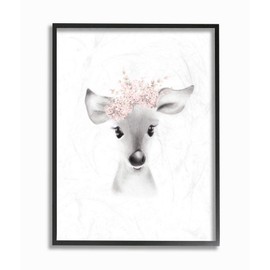 Stupell Industries Sketched Fluffy Deer Flowers Black Framed Wall Art, 24 x 30, Design by Artist Studio Q