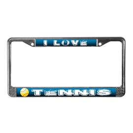 CafePress I Love Tennis License Plate Frame Chrome License Plate Frame, License Tag Holder