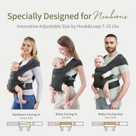Babytrage für Neugeborene ab Geburt, MOMTORY Komfortabler Hüftsitz für Baby(3-12kg), Ergonomischer Tragetuch Neugeborenes bis Kleinkind mit Klettverschluss, Leicht Verstellbare Hüfttrage - Dunkelgrau