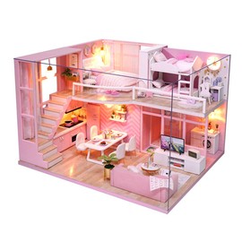 MAGQOO 3D Wooden Dollhouse Miniature DIY House Kit with Furniture,1:24 DIY Dollhouse Kit Dust Proof Included (Dream Angel)