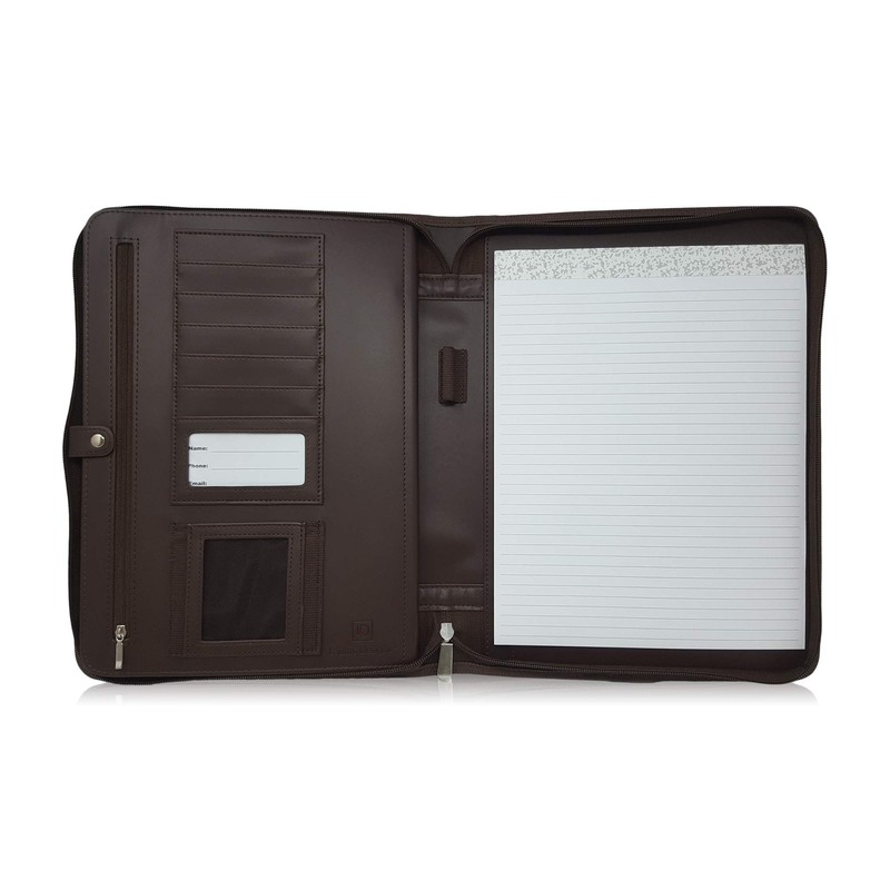 Dark Brown Zippered Portfolio Binder - PU Leather Business Portfolio