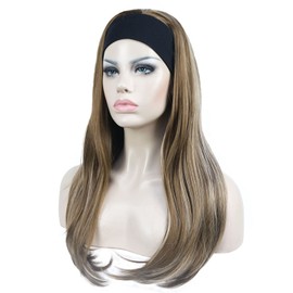 Aimole Long Straight 3/4 Women's Wigs Hair Piece Synthetic Hair with Black Headband (12TT26 Brown Highlights)