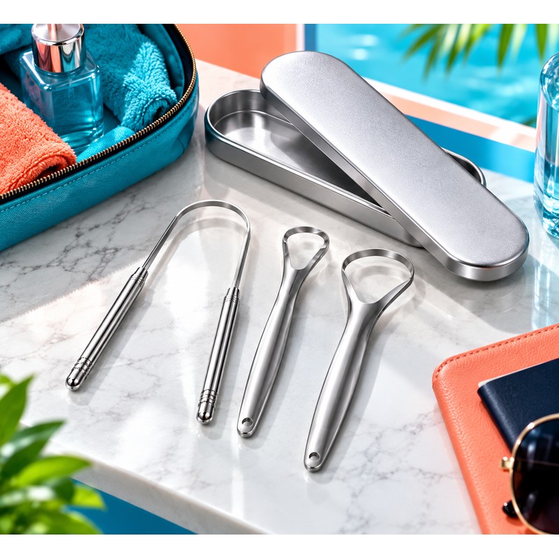 4 Pieces Stainless Steel Tongue Scraper for Daily Oral Care