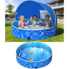 FizZeal Kiddie Pool with Canopy, 51in Foldable Toddler Pool,Pop Up Baby Pool with Shade,UPF 50+UV Portable Swimming Pool for Kids,Collapsible Baby Pool for Beach, Outdoor Toddler Pool for Backyard