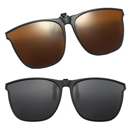 RJFUJP 2 PCS Clip-On Sunglasses, Clip on Glasses for Men Women, Flip over Myopia Sunglasses, Easy to Put on and Take off One Handed over Glasses, Ultraviolet-Proof, Suitable for Outdoor Fishing
