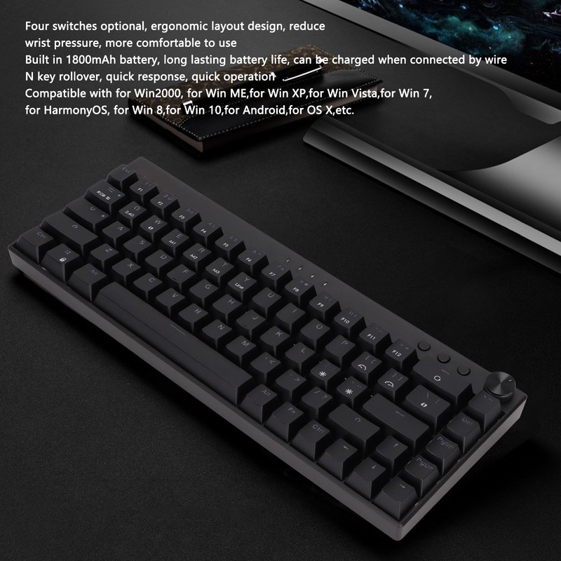 Mechanical Keyboard 68 Keys Three Modes RGB Backlight 1800mAh BatteryBlack