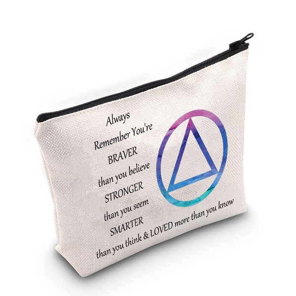LEVLO Zipper Cosmetic Bag for Anonymous Recovery AA "You Are Braver Stronger Smarter Than You Think Makeup", AA pocket