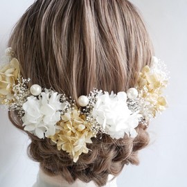 [Lomeri] Romeri Hair Ornament, Blush Grass, Hydrangea and Pearl, 12 Piece Set, W12 (White Gold)
