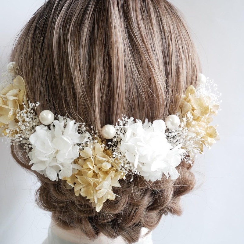 [Lomeri] Romeri Hair Ornament, Blush Grass, Hydrangea and Pearl, 12