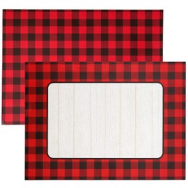 Iconikal 2-Sided Disposable Paper Place Mats, Red Buffalo Plaid and Wood Grain, 14 x 11-Inches, 22-Pack