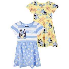 Bluey Dress 2 Pack, Girls Dresses, Short Sleeve Dresses for Girls Pack of 2, Cotton Dress for Summer Multicolor 5