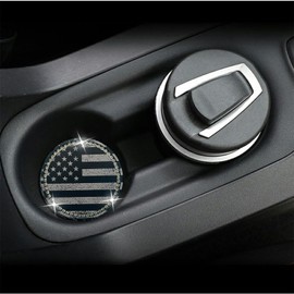 Car Cup Coasters American Flag 2.75 Inch Car Coasters 2 Pack, Bling US Flag Car Cup Coasters,Anti-Slip Automotive Car Coaster, Interior Decoration Car Accessories for Women Men (Black)