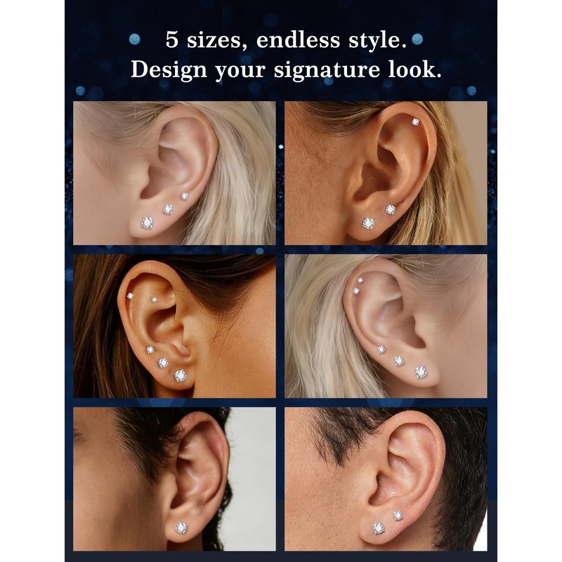 Kosuwo Moissanite Stud Earrings Set, 925 Sterling Silver, 18K White