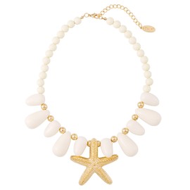 Bocar Gold Starfish Pendant Necklace for Women Starfish Chunky Statement Beaded Beach Choker Necklace (NK-10801-White)