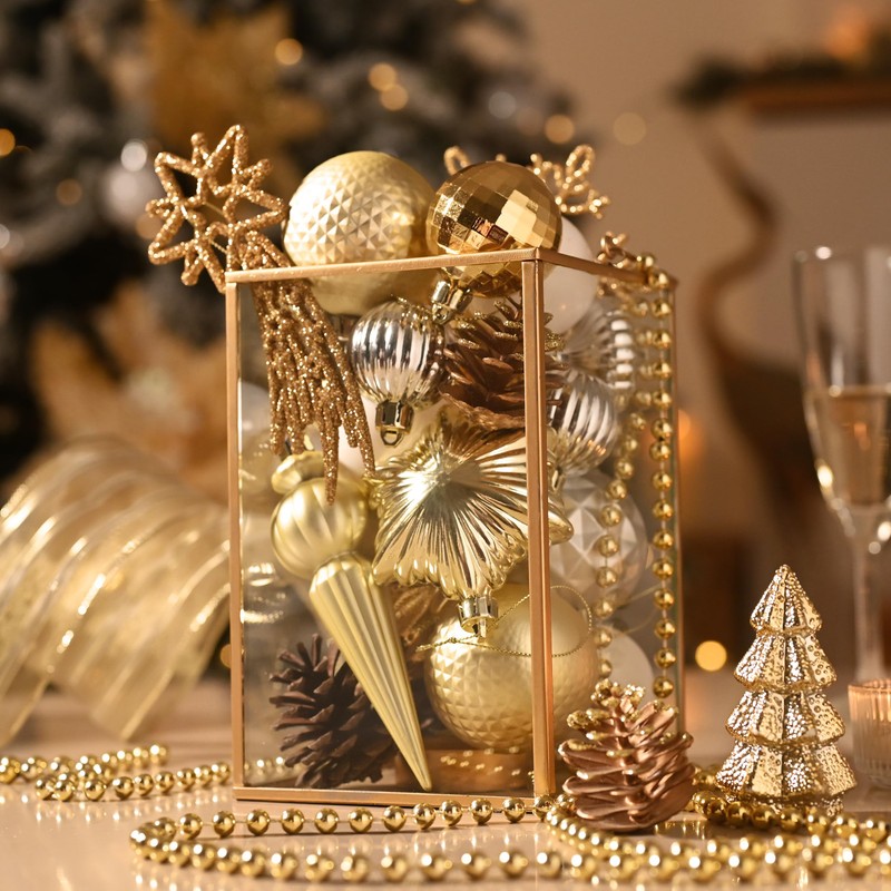 Valery Madelyn Christmas Tree Decorations 60pcs, Gold and Silver White