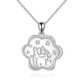 YFN Cat Paw Necklace Sterling Silver Cat Painting Pendant Jewellery Gift for Women Girls, Sterling Silver, No Gemstone