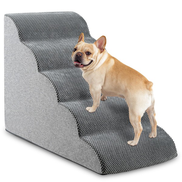 5-Step Dog Stairs, 22.6” High Foam Pet Ramp for Small