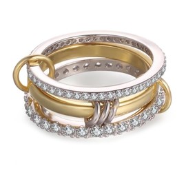 VOLLYOO Gold Stackable Rings for Women Non Tarnish Dainty 14k Gold Plated Chunky CZ Cubic Zirconia Rings Silver and Gold Rings Set Multi-Link Connected Rings 9