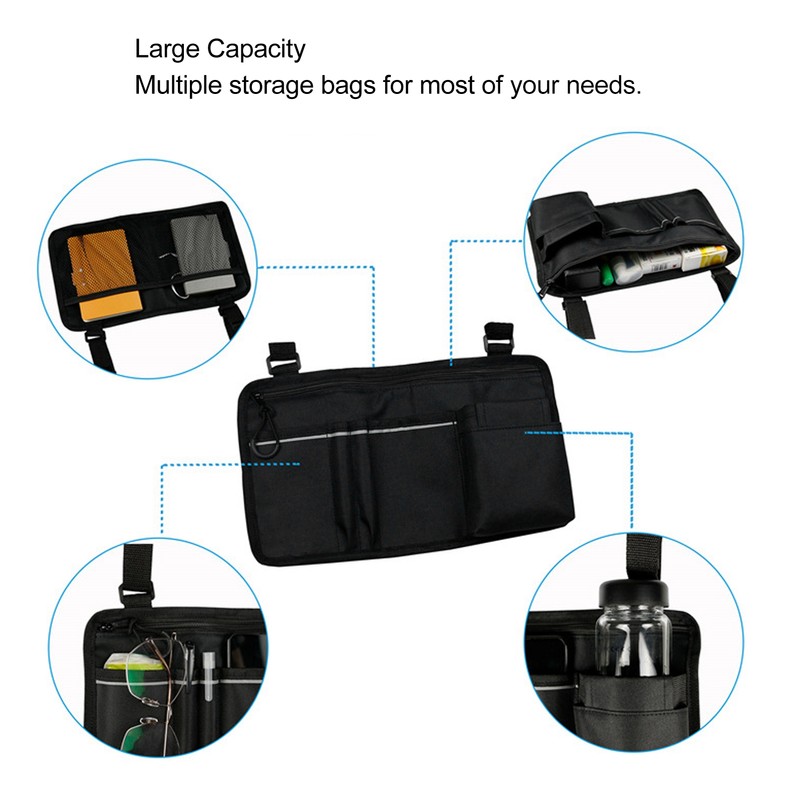 Wheelchair Side Storage Bag Organizer Waterproof Multi Pocket Armrest Pouch