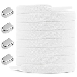 MKEHSH Tieless Elastic Shoe Laces for Sneakers: 47inch White Flat No Tie Shoelaces with End Clips