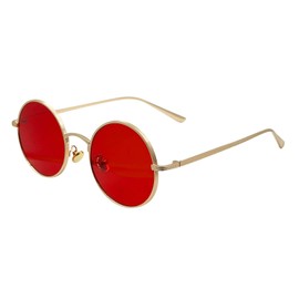 SEIUKS Sunglasses Unisex Round Sunglasses Men Circle Womens Mens Sun Glasses UV400 Protection Gold Red