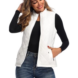 Argstar Women's Quilted Puffer Vest, Stand Collar Lightweight Zip Padded Outerwear Gilet White L