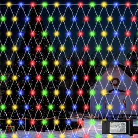 Lovelite 360 LED Net Lights, 21ft x 5ft Colorful Christmas Mesh Lights Clear Wire 8 Modes, Connectable Waterproof String Lights Outdoor for Bushes Tree Garden Holiday Wedding Party - Multicolour