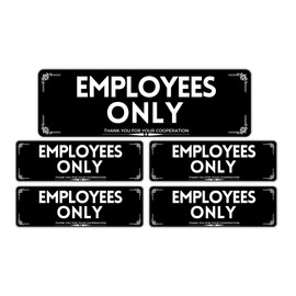 Employees Only Vinyl Signs Stickers - 5 Pack 7.5 x 2.5 in for Stores, Restaurants, Businesses, Office Employees Only Sign Premium Self-Adhesive Weatherproof UV Resistant Vinyl Sticker Black/White