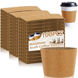 MAQIHAN 100PCS Coffee Cup Sleeves - Disposable Cozy Beverage Sleeve fits 12-20oz for Hot or Cold Drink Corrugated Paper Insulated Hot Iced Insulator Hand Protection Coffee Shop Essential