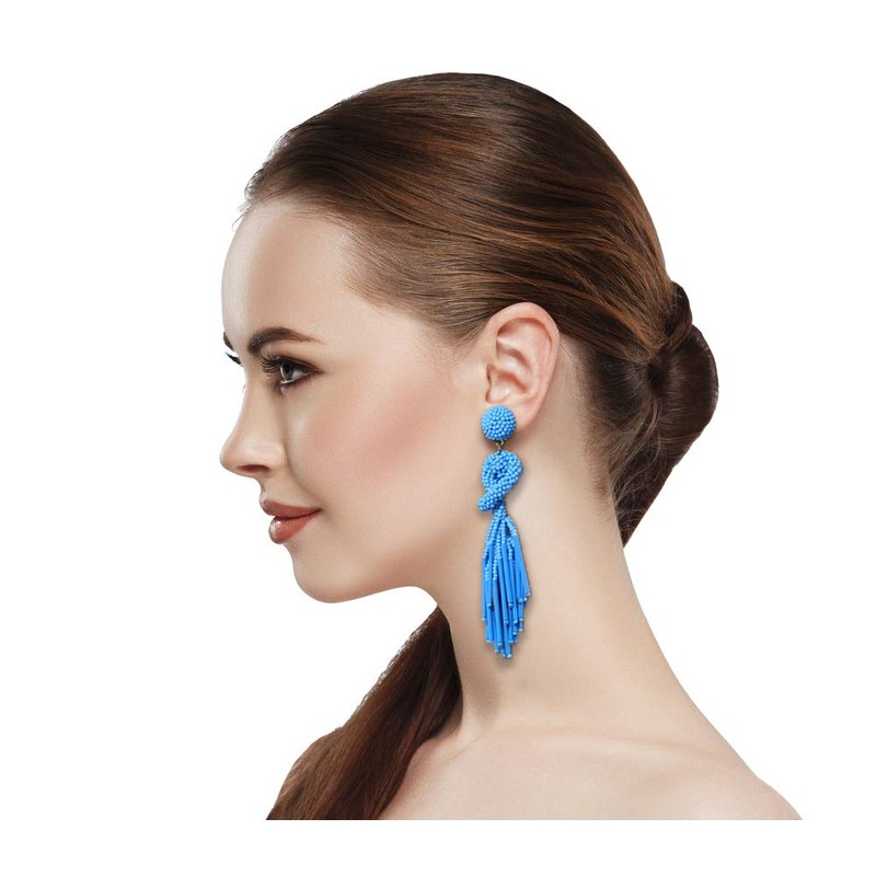 Handmade Beaded Solid Color Post Statement Earrings for Women All