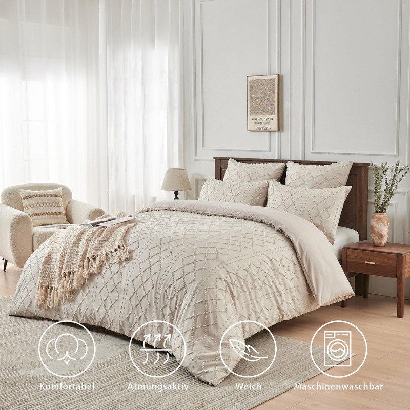 YASMENG Boho Bed Linen 135 x 200 cm Beige Tufted