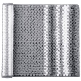 PiccoCasa Extra Soft Chenille Bath Mat 43 x 61cm, Dark Gray and White Bathroom Mat - Absorbent Bath Mats Rugs for Bathroom and Floor, Machine Washable