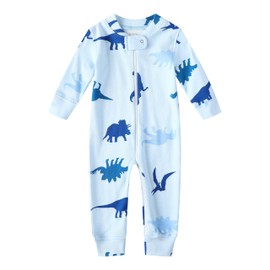 Owlivia Baby Girls Boys Organic Cotton Long Sleeve Sleepsuit, Blue dinosaur