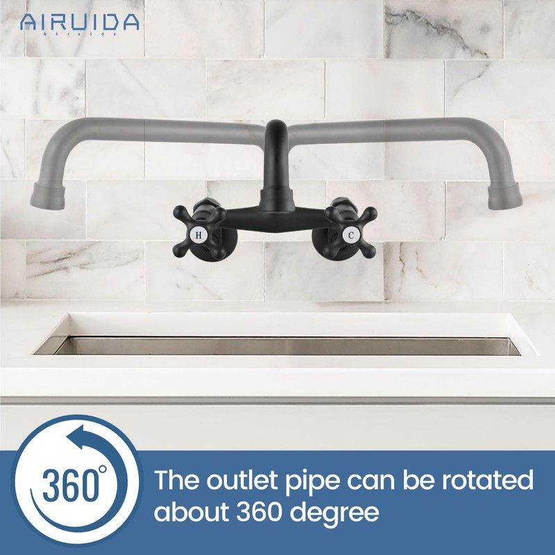 Airuida Matte Black Wall Mount Kitchen Sink Faucet 9 Inch