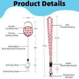 KWSAAHU ID Badge Holder with Lanyard, Detachable Lanyard and Retractable Badge Reel Clip, Vertical ID Protector Bage Clips for Man Woman Nurses Students Teachers Office Workers - Strawberry