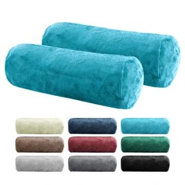BaSaTex Pack of 2 Bolster Cushion Covers 15 x 40 cm Cashmere Touch | Neck Roll Cover Oeko-Tex Certified | 100% Microfibre Plush | Colour: Turquoise