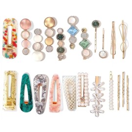 18 PCS Pearl Fashion Hair Clips Set,Green Rainbow Cute Acrylic Resin Hair Barrettes Pins, Fancy Hairpin Accessories Headwear Styling Tools, Gifts for Women Teens Decorative Wedding