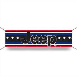 Jeep RWB Stripes with Stars Heavy Duty Digitally Printed Vinyl Banner With premium brass grommets and welded edges. Perfect Flag for garage/barn walls, hanging from the rafters, man cave (Black (12" X