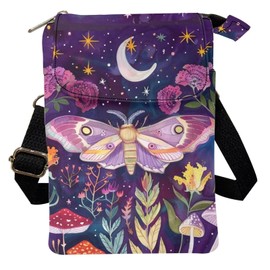 Xpyiqun Mushroom Moth Purse Womens Small Crossbody Bag Phone Pouch Moon Butterfly Cross Body Bags Canvas Messenger Bag Vanvas Shoulder Handbag Travel Organizer Wallet