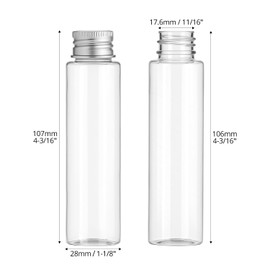 QWORK 50ml Flat Bottom Clear Plastic Test Tubes with Screw Caps, 30 Pcs Self-Standing PET Tubes with Aluminum Caps, 4.25"x1.1" Leak-Proof Design for Storage, Experiments, and Decoration