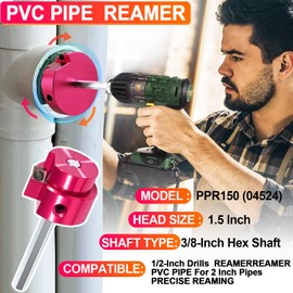YMT PPR150 PVC Pipe Reamer Fitting Saver Plastic Pipe Fitting Reamer 1.5 Inch Aluminum Head- SCH40 PVC, ABS, CPVC Socket Saver, Plumbing Tool with 3/8-Inch Hex Shaft