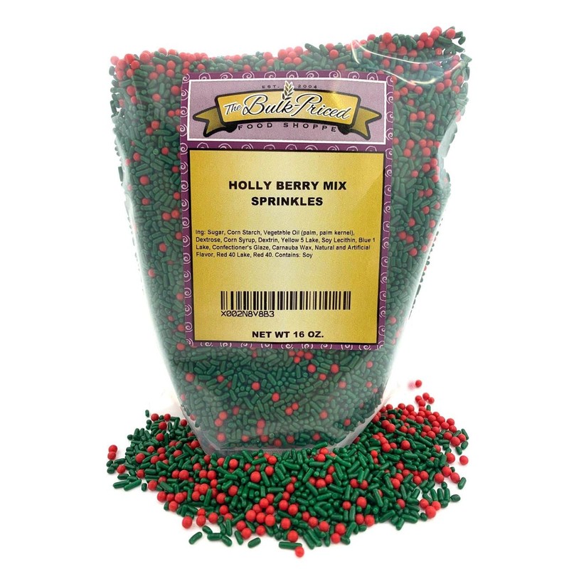 Holly Berry Mix Sprinkles, Bulk Size (1 lb. Resealable Zip