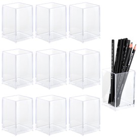 10 Pack Clear Acrylic Pen Holder Makeup Brush Holder Desktop Pencil Organizer Acrylic Pencil Cup Stationery Office Organizer Accessory for Office School Makeup Desk