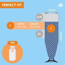 LaundrySpecialist 3-lagiger Bügeltischbezug Comfort - Größe S/M Universal Max 42x125 cm - Erhältlich in zwei Größen - Hergestellt aus 100% Baumwolle mit einer dicken moltonschicht - Extra Bügelkomfort
