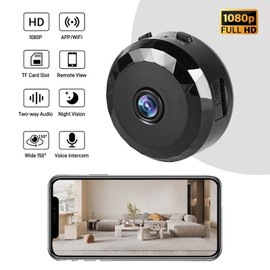 Mini Cámara Espía WiFi 1080P HD, Cámara de Vigilancia Oculta con Gran Angular 150°, Visión Nocturna, Detección de Movimiento, Audio Bidireccional, Control Remoto APP para Casa/Oficina/Auto (A9)