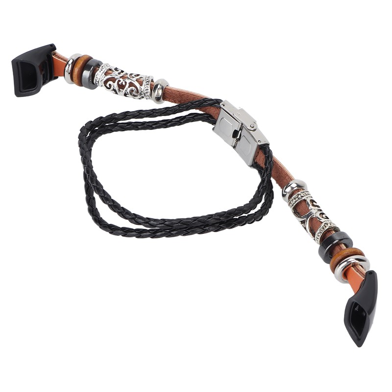 Retro Sports Watch Band Metal Beads Leather Wrist Watch Strap