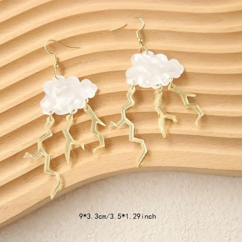 NOIAFZY 2Pairs Cute Sweet Style Acrylic Cloud & Lightning Earrings